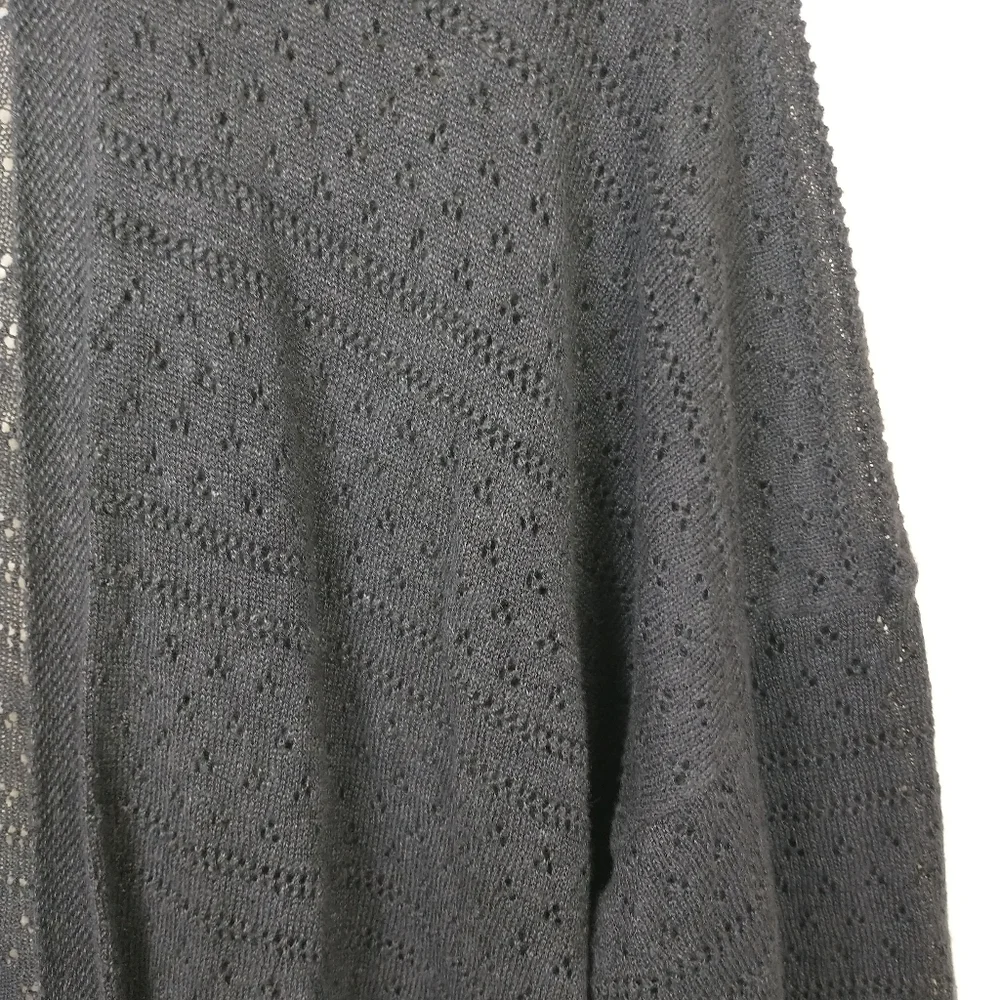 Uniqlo Womens Cardigan Sweater Black XL Linen Blend Open Front Knit Eyelet Long - Picture 3 of 8